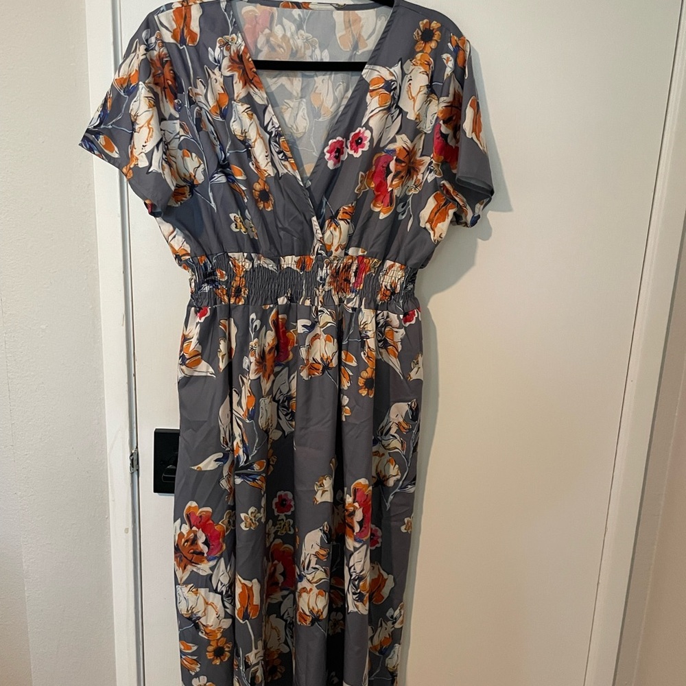 SHEIN Gray and Orange Floral Maxi Dress